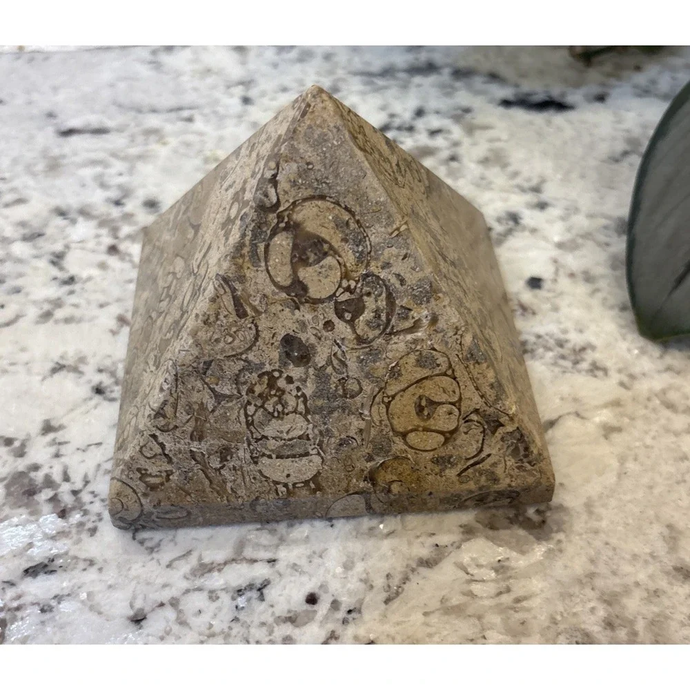 Pier One Fossil Stone Paperweight Pyramid Chakra Feng Shui Architectural Office